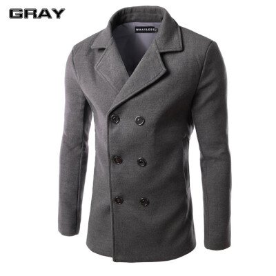 

Winter Windbreaker Men Casual Double breasted Woolen Coat