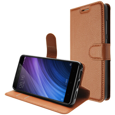 

KOOLIFE red rice 4 low high with GM cell phone case protection leather case clamshell leather drop card holster soft shell for millet red rice 4 litchi pattern - brown