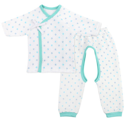

Xin Song baby cotton air layer shirt + open crotch pants warm suit autumn and winter underwear suit gray blue star A061D66
