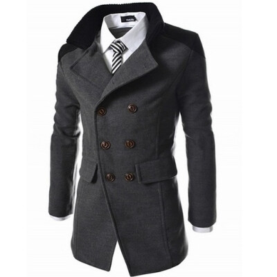 

Casual Trench Coat Men Long Coat Double-Breasted Woolen Coat Winter Outerwear