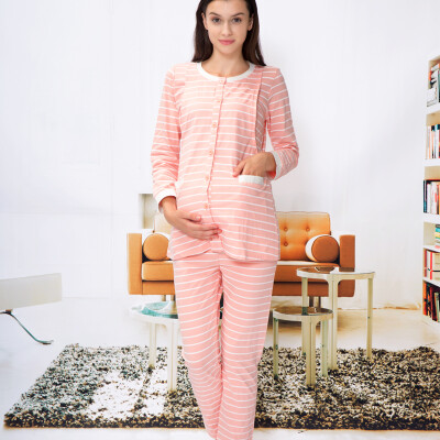 

Love paternity clothing suits pregnant women pajamas dumplings maternity clothing home clothing suit stripes side open M304 purple