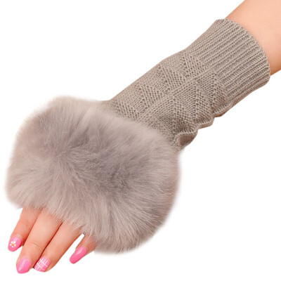 

Custer gloves female winter students cute lady exposed means Korean version of the winter thickening warm cycling arm sets of wool half of the smoke gray