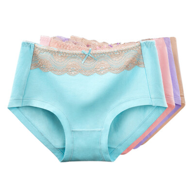 

The United States&Ya Ting 4 ladies underwear cotton waist fashion comfortable lace underwear female Ma gray light yellow light pink light purple  code