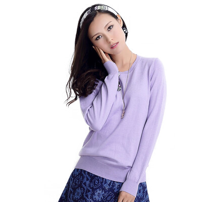 

MAZOE simple multi - color short paragraph round neck collar knitted bottom sweater M3028 taro color