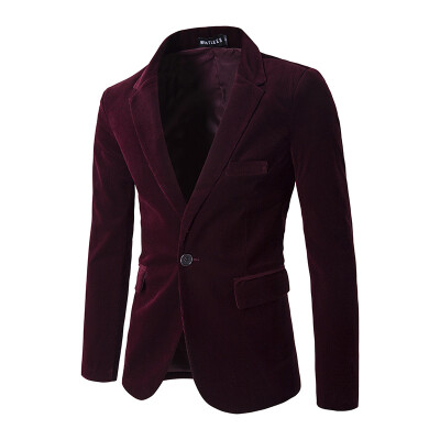 

Men Blazer Corduroy Solid Color One Button Suit Jacket