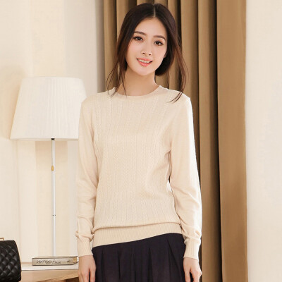 

Cashmere Shijia Korean fashion round neck Slim twist sweater R1124 light beige XXL