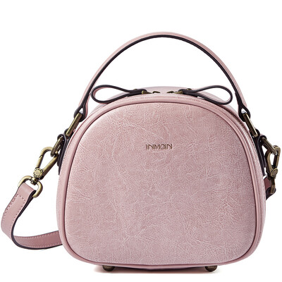 

Yiman retro oil wax leather series handbags sweet bowknot leather bag shoulder bag Messenger bag handbags half circle section lovely bag 6862050048 brown