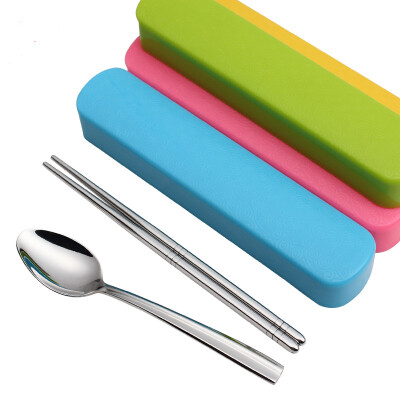 

Tao Taoju pull the type of environmentally friendly portable travel tableware set chopsticks spoon stainless steel tableware three sets 048863