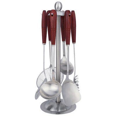 

Jingdong Supermarket Ji Rui kitchen DIY small tools 304 stainless steel spoon shovel kitchenware seven pieces of solid wood handle set JR3066