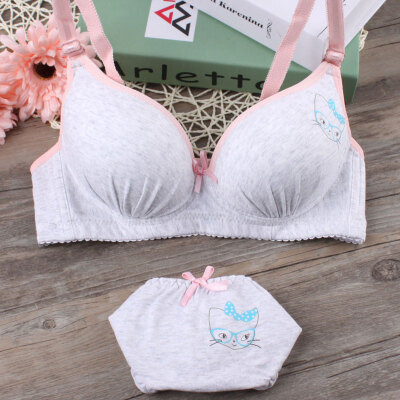 

No rims cute cat bralette gather wireless bra set girls underwear sexy lingerie sutian set into motion