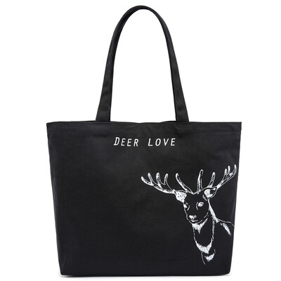 

DEER LOVE Shoulder Bag New Cotton College Wind Shoulder Bag Shopping Bag Big Bag LE102 Black
