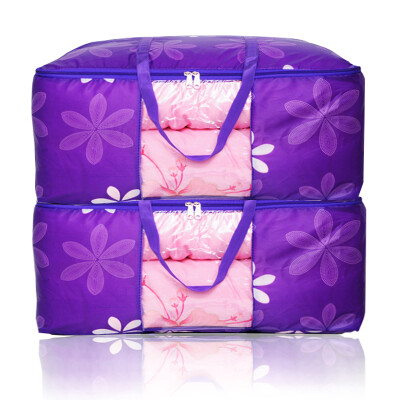 

Sheng silk is still goods storage finishing bag clothing quilt storage bag visual 2 sets of purple sunflowers 128L