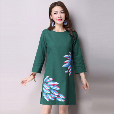 

3Colors Autumn Dress 2016 fashion Chinese Style A-Line Print Women Dress Above Knee,Mini Party Dresses