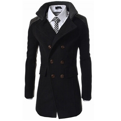

Casual Trench Coat Men Long Coat Double-Breasted Woolen Coat Winter Outerwear