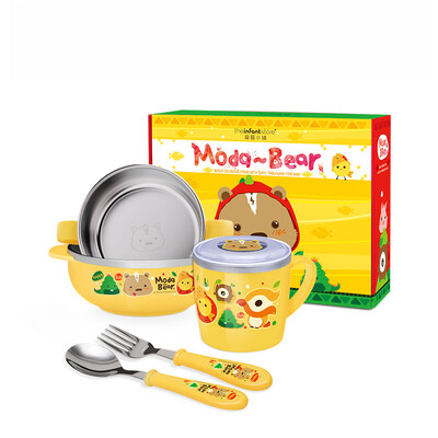 

Baby shop Korean imports children&39s stainless steel tableware 5 sets of baby insulation food supplement bowl baby training meal package gift box