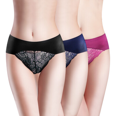 

Jingdong supermarket the United States&Ya Ting 3 ladies underwear Seamless sexy comfortable hollow lace underwear female gemstone blue simple gray Bordeaux red XL code