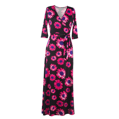 

Floral Print Womne Long Dresses 2016 Autumn Dress 5 Colors With Sashes Elegant Maxi Dresses 80%Polyester 20%Cotton
