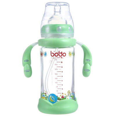 

Bobo gold color series glass bottle wide caliber straw with handle 240ml green ILP550-G