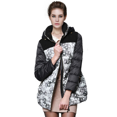 

Pierre cardin pierre cardin down jacket women mid-length fashion printing Slim down jacket collar collar hood winter jacket 23C1258 black XXL 180