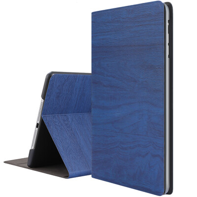 

BIAZE Apple iPad Air2 air1 Case iPad5 6 Tablet PC Case Anti-Wrestling All-Envelope Smart Sleeping Leather Case Wood Series PB21- Deep Sea Blue
