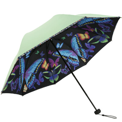 

Heaven umbrella UPF50 double layer hit black rubber butterfly fly three fold sun umbrella sunny umbrella 31818E green