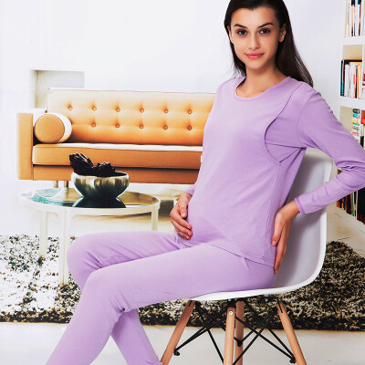 

Aibo paternity clothing pregnant women nursing clothing autumn clothes pants suit pregnant women pajamas side open breast feeding M305 purple