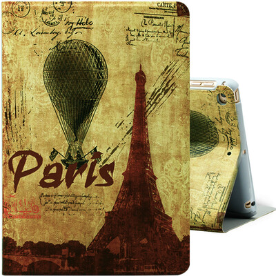 

(I-mu) Apple 2017 Новый iPad / iPad7 / iPad Air2 / Air Protector Painting Series Anti-Wrestling Holder Интеллектуальная защита от сна Shell Eiffel Tower