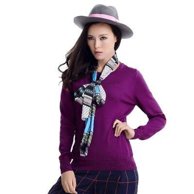 

MAZOE simple multi-color short paragraph round neck collar knitted bottom sweater M3028 purple M