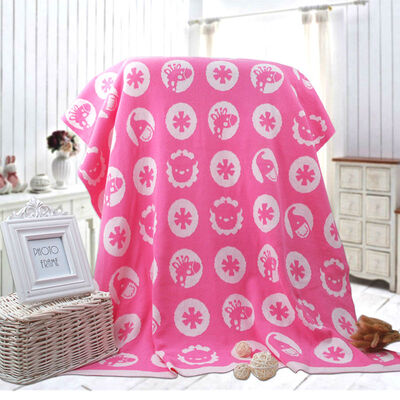 

Fisher-Price Fisher snow blanket cotton jacquard knitted towel is cotton cover blanket 80 100cm pink
