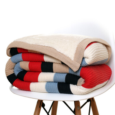 

Cotton pad cotton padded blanket blanket plus velvet padded cotton knit blanket single red&blue striped plus velvet 127 153cm