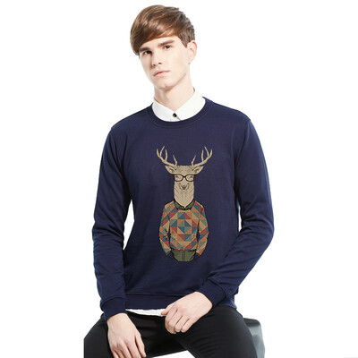 

Antarctic Sweater Men's Simple Casual Men's Deer Printed Round Collar Long Sleeve Sweater NJR820 Navy 2XL