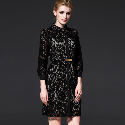 

2016 Elegant Women Dress Fashion Solid Three Quarter Sleeve Above Knee,Mini Autumn Dresses Cheap-Clothes-China