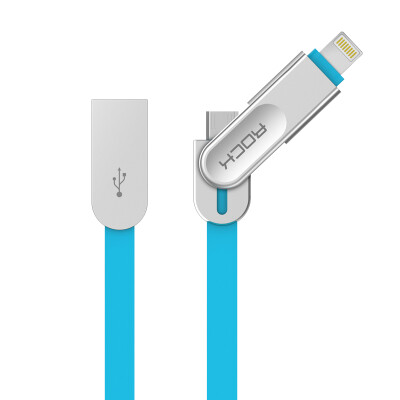 

Rocker (ROCK) Apple / Andrews phone two-in-one zinc alloy data cable charging cable for iPhone7plus / 6s / millet Samsung Huawei blue