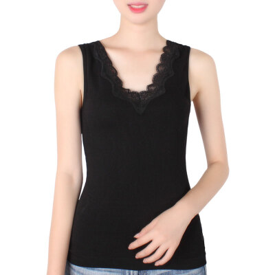 

Autumn winter V collar lace sleeveless vest woman body warm personal body Micro Fleece thin thermal tank top female camisole