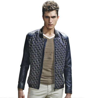 

MSEK) 8528 Korean men's jacket British PU leather jacket blue and white