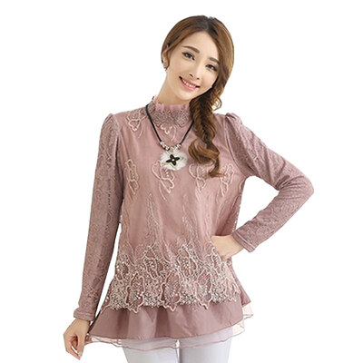 

Fubixi FUBIXIAN Korean loose chiffon shirt lace big yards primer shirt female D7520 pink XXL
