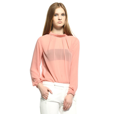 

ASOBIO мода элегантный воротник шифон рубашка с длинным рукавом 4341325633 433 # голый розовый 165 / 88A-M