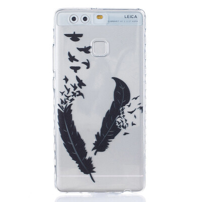 

Two feathers Pattern Soft Thin TPU Rubber Silicone Gel Case Cover for HUAWEI P9