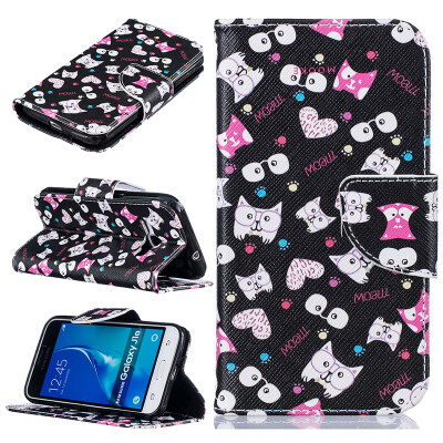 

Black cat Design PU Leather Flip Cover Wallet Card Holder Case for SAMSUNG Galaxy J1 2016/J120F