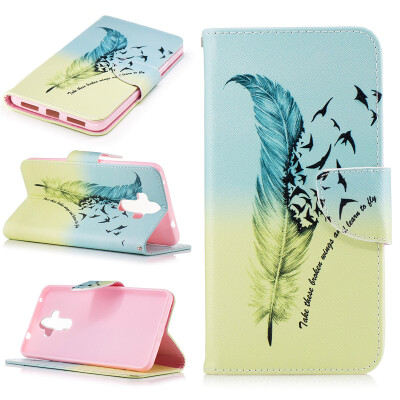 

Feathers and birds Design PU Leather Flip Cover Wallet Card Holder Case for HUAWEI Mate 9