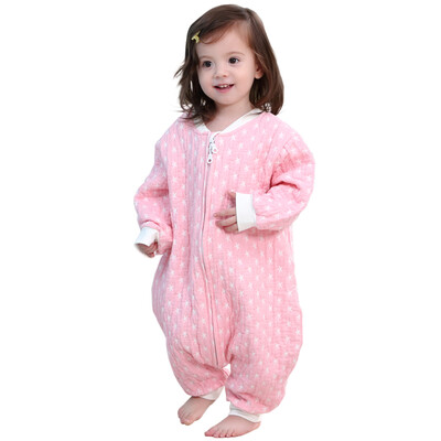 

Elephibab baby sleeping bag spring&autumn baby soft water washed cotton split gauze sleeping bag children L code pink 85X38CM