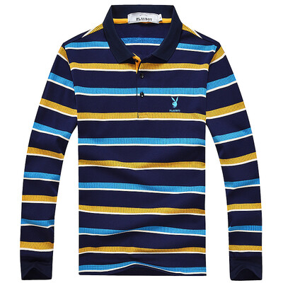 

Playboy PLAYBOY T-shirt Men's lapel Long Sleeve Striped T-Shirt 16001PL1907 Cowboy XL