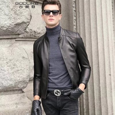 

Men's leather jacket long sleeve autumn witer clothing genuine sheepskin motocycle coat real leather the newest simple style