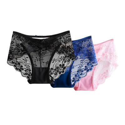 

The United States&Ya Ting 3 ladies underwear no trace of light sexy sexy hollow lace comfortable cotton crotch underwear female black dark blue light  code