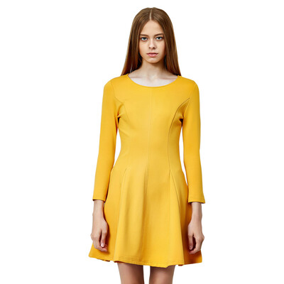 

UR Women &39s waist was thin collar pile pleated skirt A word dress YU41R7AN001 soil yellow