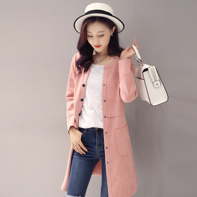 

KuoyiHouse 8001 windbreaker 2016 autumn new suave suede windbreaker female Korean version of the long section of the deerskin leather coat jacket female leather pink XXL code