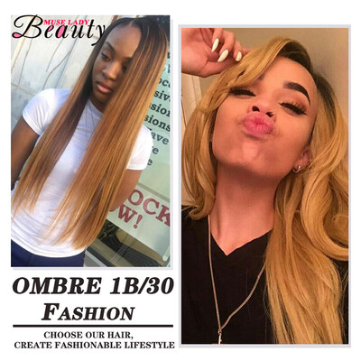 

Muse lady beauty 4 Bundles Brazilian Virgin Hair Straight Brazilian Hair Weave Bundles #1b/30 Ombre Brazilian Straight Human Hair