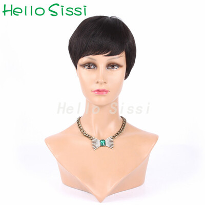 

Natural black brazilian short human hair machine made none lace celebrity wig