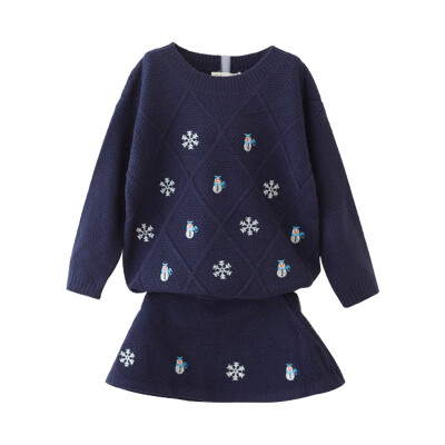 

cicie children 's clothing two - piece suit embroidered snowflake sweater suit 164015 blue 140