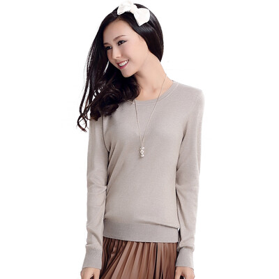 

MAZOE simple multi - color short paragraph round neck collar knitted bottom sweater M3028 camel XL